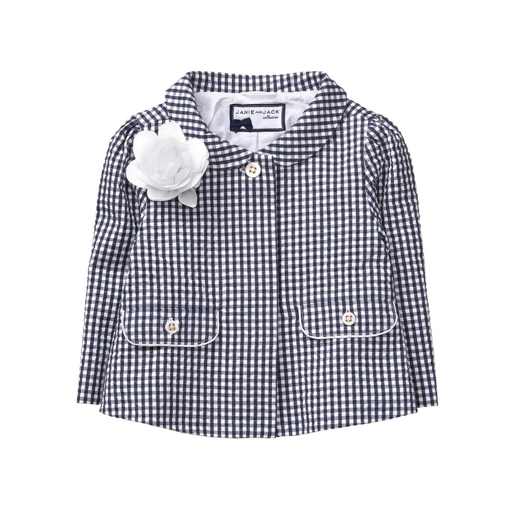 NWT Janie and Jack navy gingham coat 12-18 months